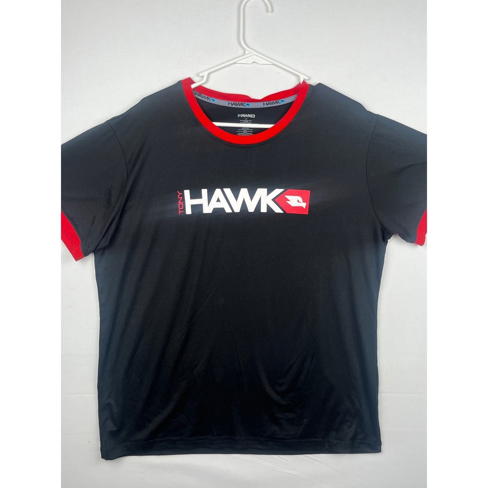 Tony Hawk Graphic Ringer T-Shirt Mens Medium Black Red Performance Tee